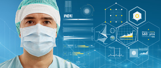 Image showing surgeon in surgical mask and hat over charts