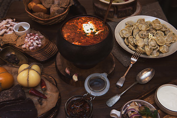 Image showing Russian borsch at pot