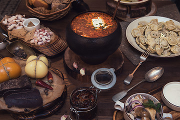 Image showing Russian borsch at pot