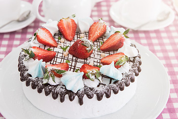 Image showing Tasty strawberry cream cake