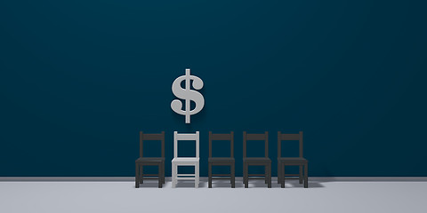 Image showing dollar symbol and row of chairs - 3d rendering