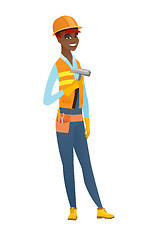 Image showing African-american carpenter holding a hammer.