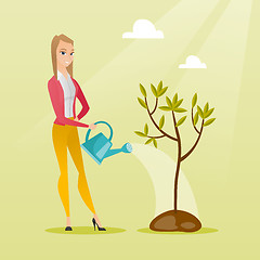 Image showing Woman watering tree vector illustration.