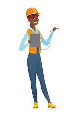 Image showing African electrician with electrical equipment.