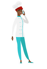 Image showing Chef cook talking on a mobile phone.