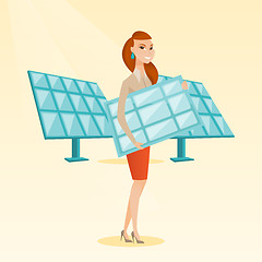 Image showing Woman holding solar panel vector illustration.