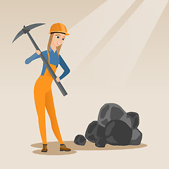 Image showing Miner working with pickaxe vector illustration.