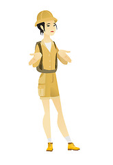 Image showing Asian confused traveler shrugging shoulders.