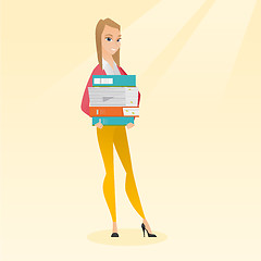 Image showing Woman holding pile of books vector illustration.