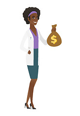 Image showing African-american doctor holding a money bag.