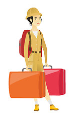 Image showing Disappointed tourist holding two big suitcases.