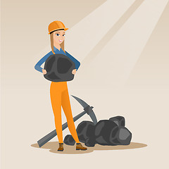 Image showing Miner holding coal in hands vector illustration.