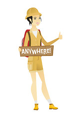 Image showing Young traveler hitchhiking vector illustration.