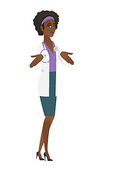 Image showing African confused doctor shrugging shoulders.