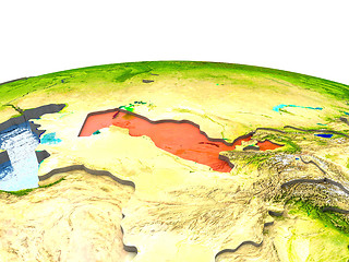 Image showing Uzbekistan on Earth in red