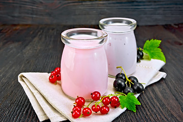 Image showing Milk cocktail with red and black currant on board