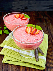 Image showing Jelly air strawberry in bowl on dark board