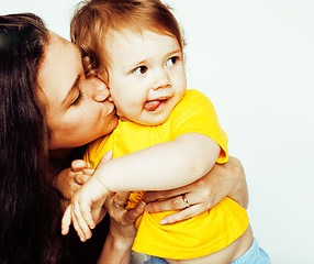 Image showing pretty real normal mother with cute blond little daughter close 