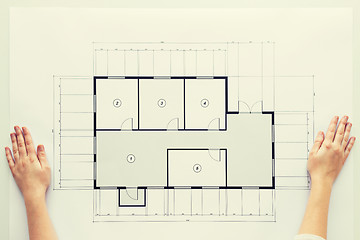 Image showing close up of hands with architectural blueprint