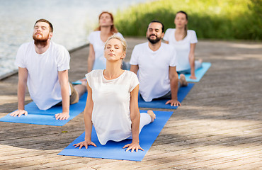 Image showing group of people making yoga exercises outdoors