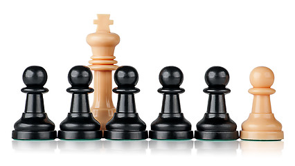Image showing White chess king and pawns