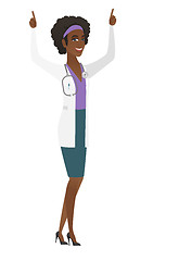 Image showing Doctor standing with raised arms up.