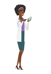 Image showing African-american doctor holding a mobile phone.