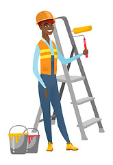 Image showing Painter holding paint roller vector illustration.