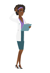 Image showing Young african-american doctor scratching her head.