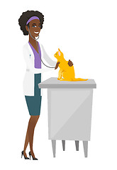 Image showing Veterinarian examining cat vector illustration.