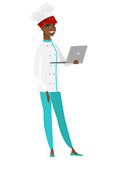 Image showing Chef cook using laptop vector illustration.