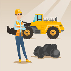 Image showing Miner with a big excavator on background.