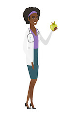 Image showing Nutritionist offering fresh red apple.
