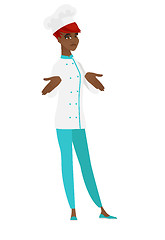 Image showing African confused chef cook shrugging shoulders.