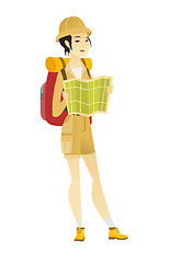 Image showing Traveler with backpack looking at map.