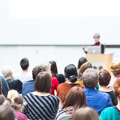 Image showing Woman giving presentation on business conference.