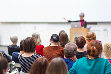 Image showing Woman giving presentation on business conference.