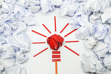 Image showing Crumpled paper light bulb metaphor for good idea