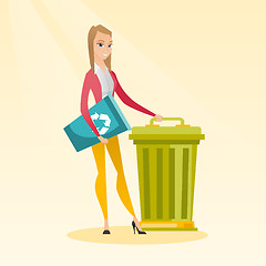 Image showing Woman with recycle bin and trash can.