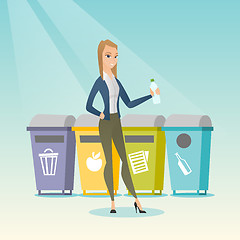 Image showing Woman throwing away plastic bottle.