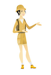 Image showing Young asian happy traveler gesturing.