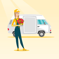 Image showing Delivery courier holding bouquet of flowers.