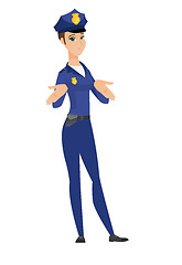 Image showing Caucasian confused policewoman shrugging shoulders