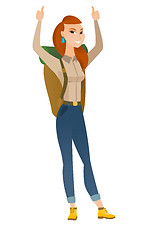 Image showing Traveler standing with raised arms up.