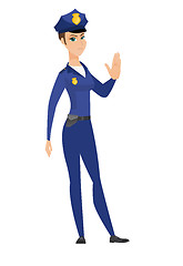 Image showing Caucasian policewoman showing stop hand gesture.