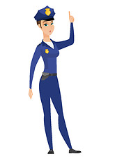 Image showing Policewoman with open mouth pointing finger up.