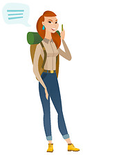 Image showing Young caucasian traveler with speech bubble.