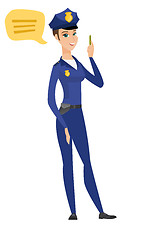 Image showing Young caucasian policewoman with speech bubble.