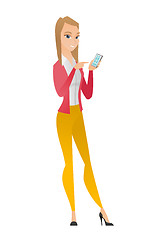 Image showing Caucasian business woman holding a mobile phone.