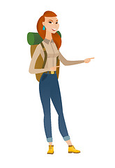 Image showing Caucasian traveler pointing to the side.